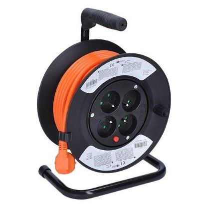 Obrázek Solight prodlužovací přívod na bubnu, 4 zásuvky, 15m, oranžový kabel, 3x 1, 5mm2