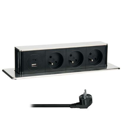 Obrázek Solight 3z + USB A+C výsuvný blok zásuvek, 2m, nerez ocel