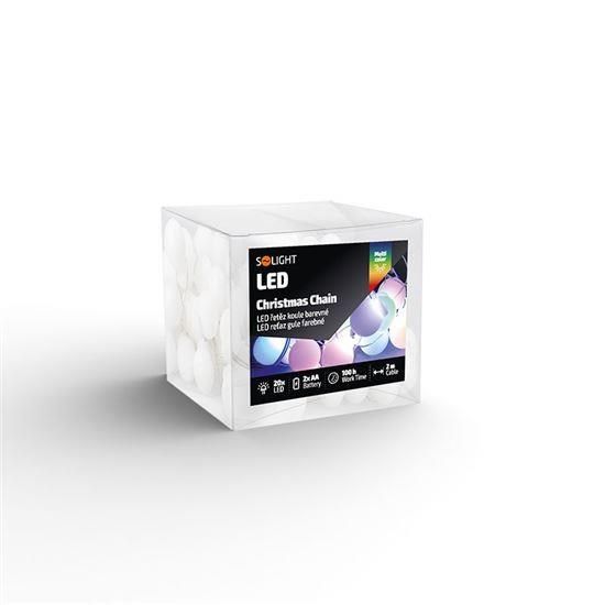 Obrázek Solight LED vánoční řetěz barevné koule, 20x LED, 2m, 2x AA