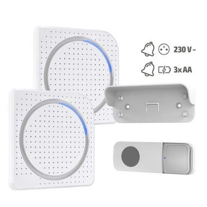 Obrázek Solight 2x bezdrátový zvonek, do zásuvky + bateriový, 200m, bílý, learning code