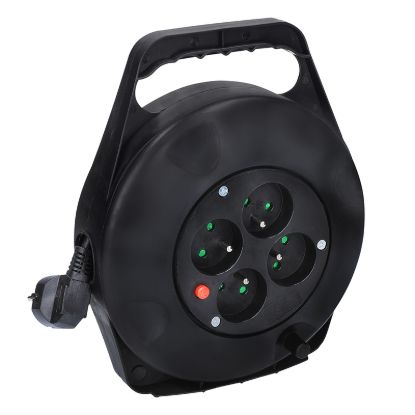 Obrázek Solight prodlužovací přívod na bubnu, 4 zásuvky, 10m, černý kabel, 3x 1, 5mm2