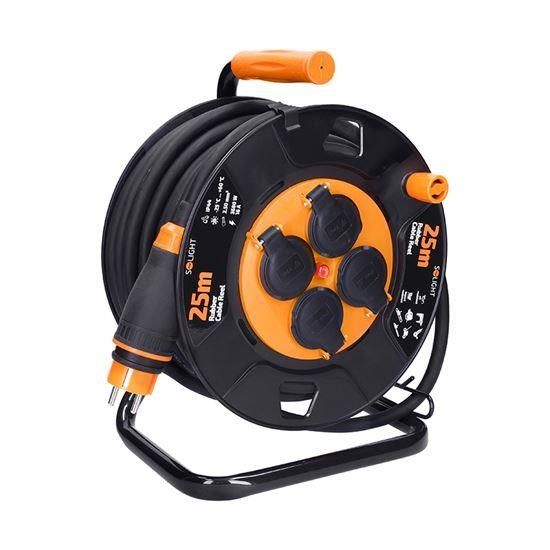 Obrázek Solight 4z prodlužovací přívod - na bubnu, 25m guma H07RN-F, 3x 2,5mm2, IP44