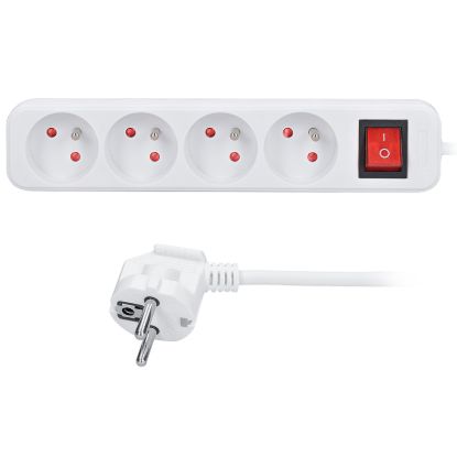 Obrázek Solight prodlužovací přívod, 4 zásuvky, bílý, vypínač, 1, 5m
