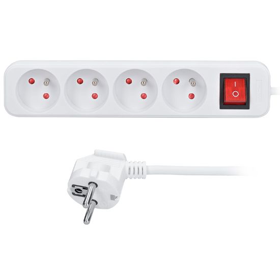 Obrázek Solight prodlužovací přívod, 4 zásuvky, bílý, vypínač, 1,5m