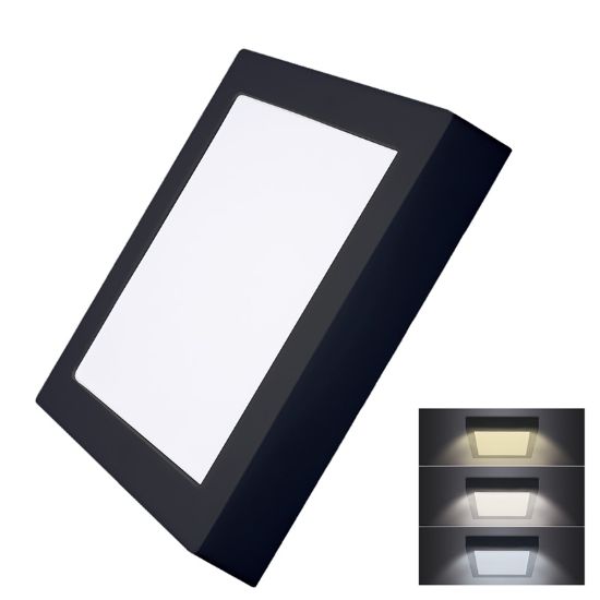 Obrázek Solight LED mini panel CCT, přisazený, 18W, 1530lm, 3000K, 4000K, 6000K, čtvercový, černá barva