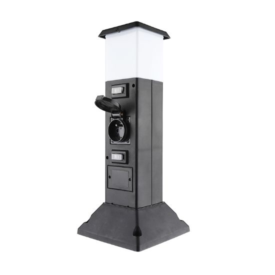 Obrázek Solight zahradní sloupek IP44 s LED osvětlením, plast, 2 zásuvky, hranol, černý