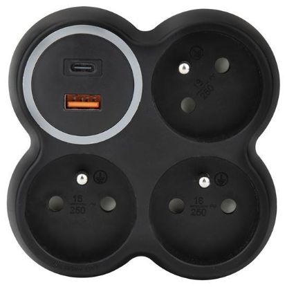 Obrázek Solight rozbočka, 3x 15A, USB A+C rychlonabíječka 20W PD, matná černá