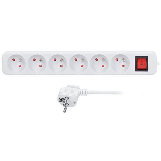 Obrázek Solight prodlužovací přívod, 6 zásuvek, bílý, vypínač, 1,5m