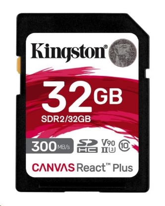Obrázek Kingston SDHC karta 32GB Canvas React Plus SDHC UHS-II 300R/260W U3 V90 for Full HD/4K/8K