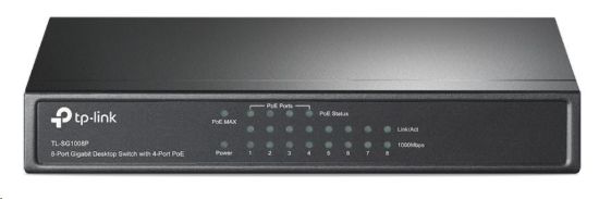 Obrázek TP-Link switch TL-SG1008P (8xGbE, 4xPoE+, 64W, fanless)