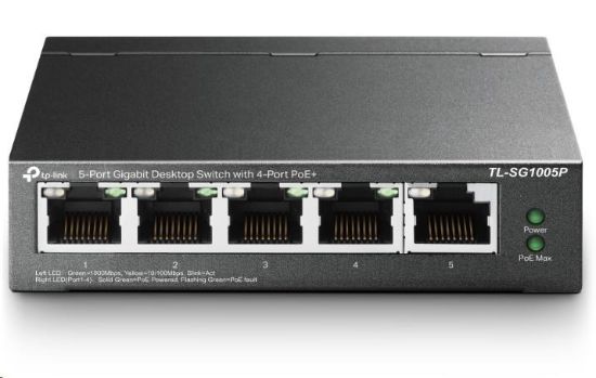 Obrázek TP-Link switch TL-SG1005P (5xGbE, 4xPoE+, 65W, fanless)