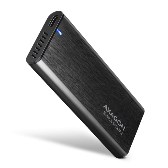 Obrázek AXAGON EEM2-SB2, USB-C 3.2 Gen 2 - M.2 NVMe & SATA SSD kovový RAW box, bezšroubkový, černý