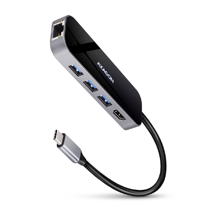 Obrázek AXAGON HMC-6GL, USB 3.2 Gen 1 hub, porty 3x USB-A, HDMI 4k/30Hz, RJ-45 GLAN, PD 100W, kabel USB-C 20cm
