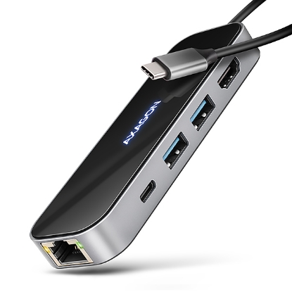Obrázek AXAGON HMC-6GLN, USB 5Gbps hub, 2x USB-A, USB-C, HDMI 4k/60Hz, RJ-45 GLAN, PD 100W, kabel USB-C 20cm