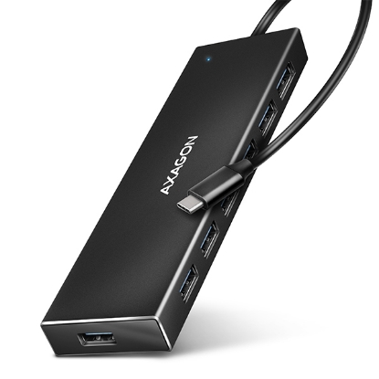 Obrázek AXAGON HUE-F7C, 7x USB 3.2 Gen 1 ALU FLAT CHARGING hub, micro USB napájecí konektor, kabel USB-C 30cm