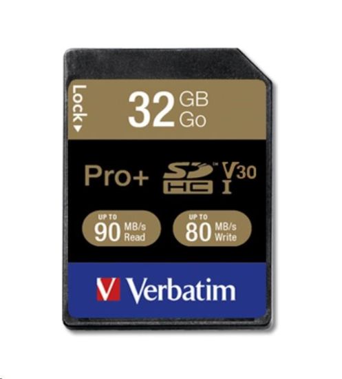 Obrázek VERBATIM SDHC karta 32GB PRO+ Class 10, UHS-1 (R:90/W:80 MB/s)
