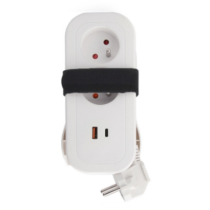 Obrázek Solight 2z + USB A+C 20W PD, cestovní prodlužovací přívod 1.5m, bílý