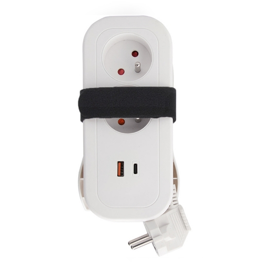 Obrázek Solight 2z + USB A+C 20W PD, cestovní prodlužovací přívod 1.5m, bílý