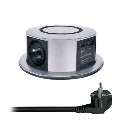Obrázek Solight 3z + USB A+C 20W PD, Wireless 10W, výsuvný blok zásuvek, 2m, stříbrný