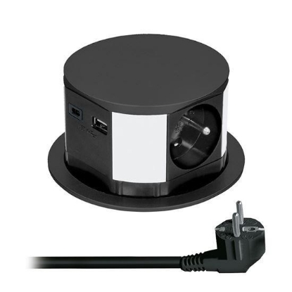 Obrázek Solight 3z + USB A+C výsuvný blok zásuvek, 2m, černý