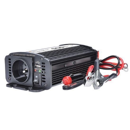 Obrázek Solight invertor 12V, USB 500mA, kovový, černý, max. zatížení: 300W