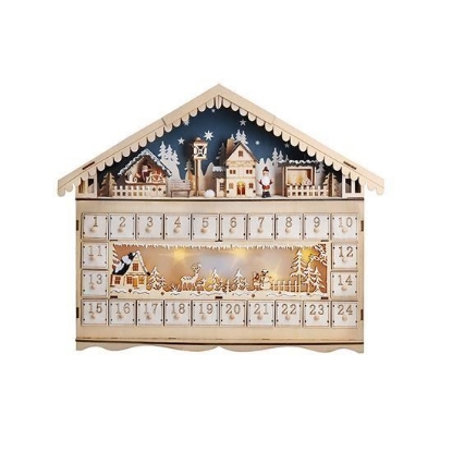 Obrázek Solight LED adventní kalnedář - horská chata, 10x LED, 50x40cm, 2x AA