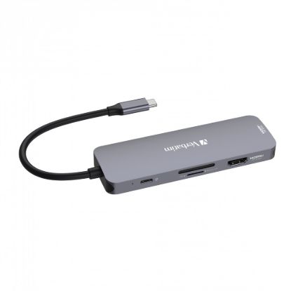 Obrázek VERBATIM Hub USB- C Pro Multiport 8 Port, 3x USB 3.2, 1x USB- C, 2xHDMI, microSD/ SD, šedá