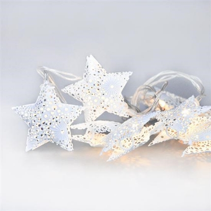 Obrázek Solight LED řetěz vánoční hvězdy, kovové, bílé, 10LED, 1m, 2x AA, IP20