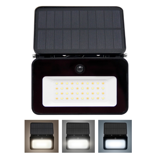 Obrázek Solight LED solární reflektor se senzorem, 6W, 660lm, 3CCT, Li-Ion, černá