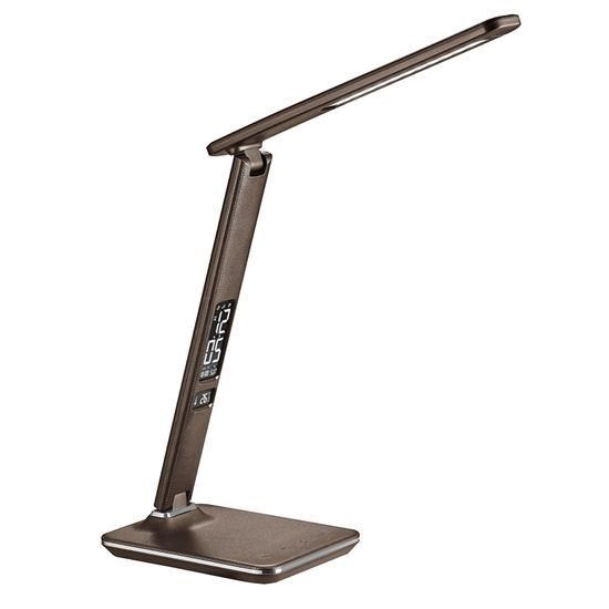 Obrázek Solight LED stolní lampička s displayem, 9W, volba teploty světla, kůže, hnědá