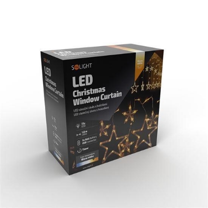 Obrázek Solight LED vánoční závěs, hvězdy, šíře 1,8m, 77LED, IP20, 3xAA, USB