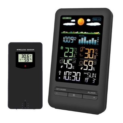 Obrázek Solight meteostanice, barevný LCD, vnitřní/venkovní teplota a vlhkost, tlak, RCC, černá