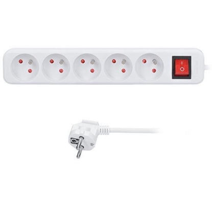 Obrázek Solight prodlužovací přívod 3m, 5 zásuvek, vypínač, 16A/3680W, PVC, bílý