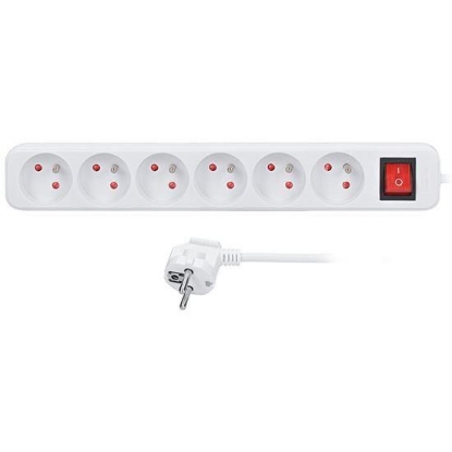 Obrázek Solight prodlužovací přívod 3m, 6 zásuvek, vypínač, 16A/3680W, PVC, bílý