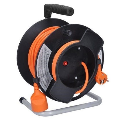 Obrázek Solight prodlužovací přívod na bubnu, 1 zásuvka, 25m, oranžový kabel, 3x 1,5mm2