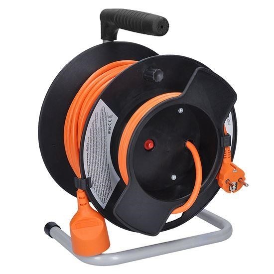 Obrázek Solight prodlužovací přívod na bubnu, 1 zásuvka, 25m, oranžový kabel, 3x 1,5mm2