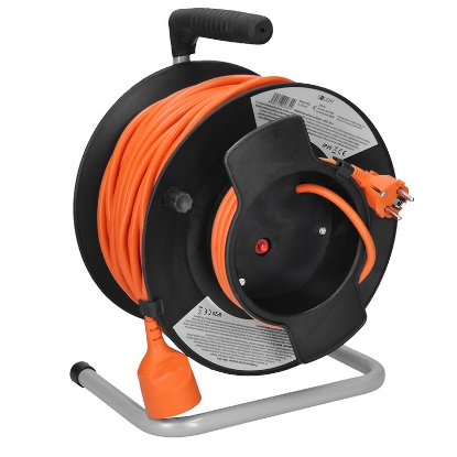 Obrázek Solight prodlužovací přívod na bubnu, 1 zásuvka, 50m, oranžový kabel, 3x 1,5mm2