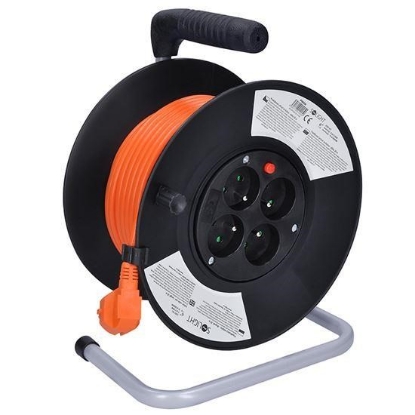 Obrázek Solight prodlužovací přívod na bubnu, 4 zásuvky, 20m, oranžový kabel, 3x 1,5mm2