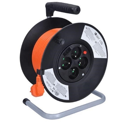 Obrázek Solight prodlužovací přívod na bubnu, 4 zásuvky, 25m, oranžový kabel, 3x 1,5mm2