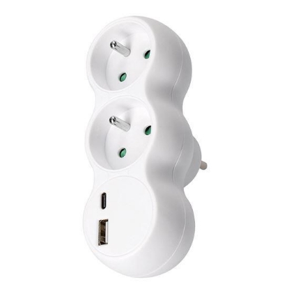 Obrázek Solight rozbočka s USB A+C nabíječkou, 2 x 10A, bílá