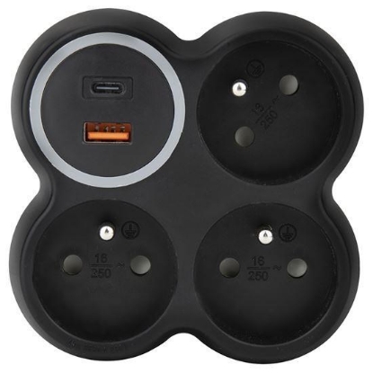 Obrázek Solight rozbočka, 3x 15A, USB A+C rychlonabíječka 20W PD, matná černá