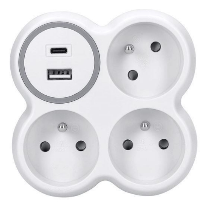 Obrázek Solight rozbočka, 3x 15A, USB nabíječka A+C, bílá-šedá