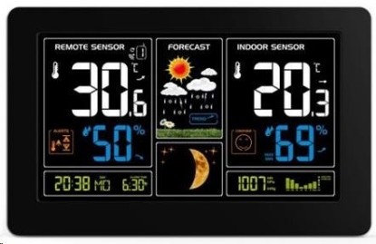 Obrázek Solight TE81 meteostanice, extra velký barevný LCD, teplota, vlhkost, tlak, RCC, USB nabíjení, černá