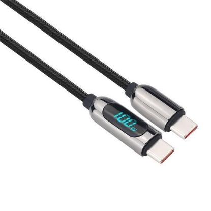 Obrázek Solight USB-C kabel s displejem, USB-C konektor - USB-C konektor, 100W, 2m