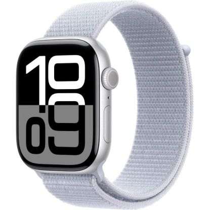 Obrázek Apple Watch Series 10 GPS + Cellular 42mm Silver Aluminium Case with Blue Cloud Sport Loop