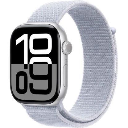 Obrázek Apple Watch Series 10 GPS + Cellular 46mm Silver Aluminium Case with Blue Cloud Sport Loop