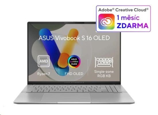 Obrázek ASUS NTB Vivobook S16 OLED (M5606KA-OLED094X), AI 7 350, 16" 3K, 24GB, 1TB SSD, AMD Radeon, W11 Pro, Cool Silver