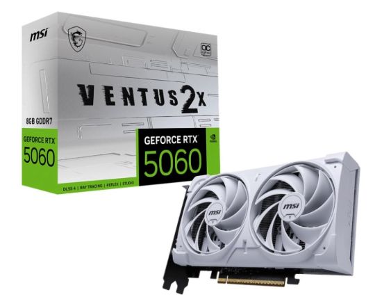 Obrázek BAZAR - MSI VGA NVIDIA GeForce RTX 5060 8G VENTUS 2X OC WHITE, RTX 5060, 8GB GDDR7, 3xDP, 1xHDMI - Poškozený obal (Kompl