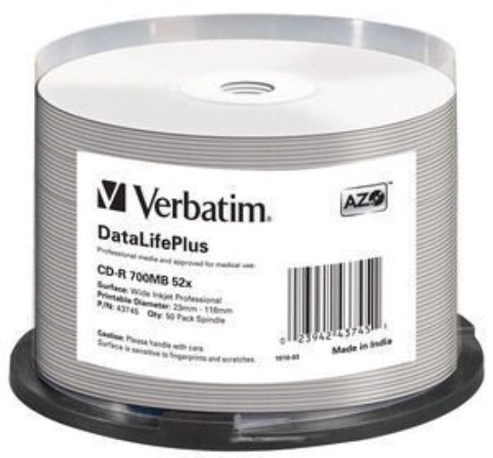 Obrázek BAZAR - VERBATIM CD- R(50- pack) spindl, AZO 52X, 700MB, WHITE WIDE PRINTABLE SURFACE NON- ID