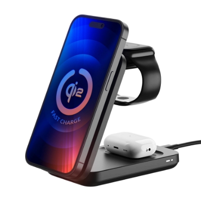 Obrázek 3mk bezdrátová nabíječka - MagRocket 3-in-1, technologie Qi2, 15W, černá